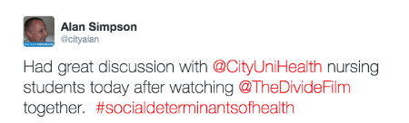 @cityalan post about The Divide documentary film screening