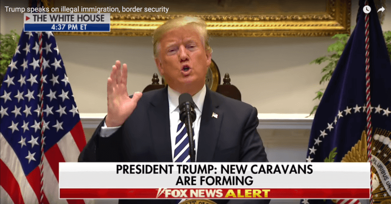 Screenshot of President Trump on TV, with the headline 